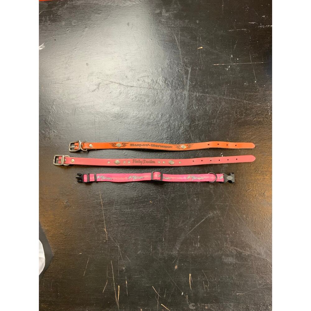 Lot Harley-Davidson Dog Collars Pink Orange Leather Nylon Small Medium Pet